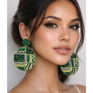 Kay Lee Green Round Beaded Earrings NWT